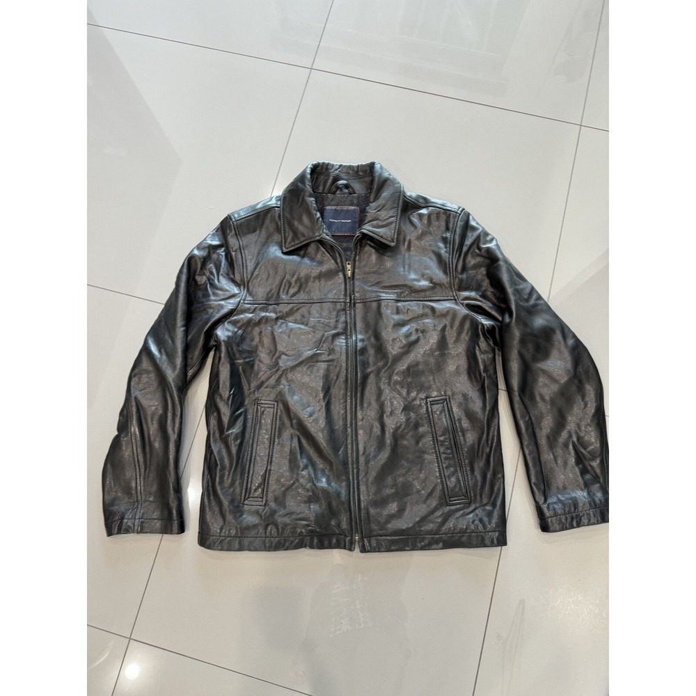 Great Condition. Vtg 90's Tommy Hilfiger Genuine Leather Black Jacket sz. Medium